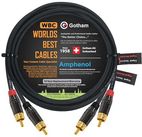 Gotham GAC-4/1 - Coppia di cavi RCA bilanciati da 2,5 m, colore: Nero Star-Quad con corpo cromato nero Amphenol ACPL, connettori RCA placcati in oro, direzionali