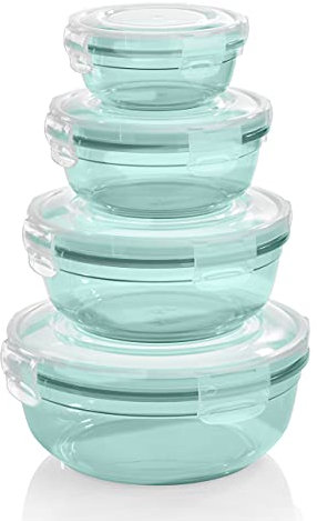 Grizzly 4er Set Frischhaltedosen (0,4L, 0,8L, 1,4L, 2,3L), rund, Kunststoff, 100% luft-/wasserdicht, mikrowellengeeignete Vorratsdosen, Mint