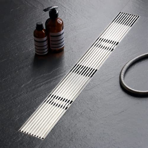 Sharpeye Linearer Duschablauf mit abnehmbarem Fersenschutzgitter, gebürsteter 304 Edelstahl, rechteckig, Duschablauf, verstellbare Nivellierfüße, Haarsieb