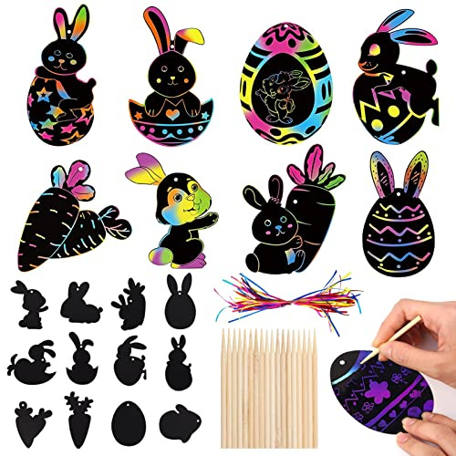 48 Stuck Kratzbilder für Kinder,Ostern Kratzbild,Kinder Kratzpapier Ostern Dekoration,Oster Bastelsets,Kinder Regenbogen Scratch Art | Kinder Kratzpapier Ostern Dekoration,Oster Bastelsets,Kinder Regenbogen Scratch Art