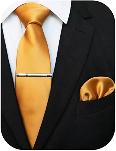 JEMYGINS Klassisch Formal Elegant Herren Seidenkrawatte Set-Krawatte & Einstecktuch Sets Gelb 2