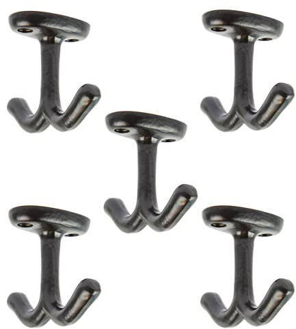 Hammer and Tongs - Doppel Deckenhaken aus Eisen, Schwarz, Vintage Finish, Pack von 5, W80mm x H60mm