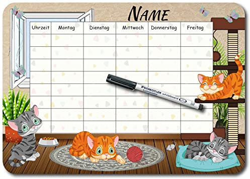 Bambinella - PVC-Schild - Stundenplan Katzen - personalisiert und wiederbeschreibbar mit Whiteboardmarker