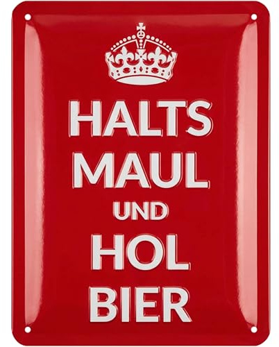 LANOLU Retro Blechschild - HALTS MAUL UND HOL BIER - lustiges Sprüche Metallschild für Bierliebhaber - Bar Deko, Partykeller Dekoration, Werkstattschild aus Metall 15x20 cm
