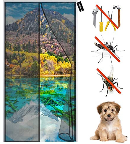 Magnet Fliegengitter Tür Insektenschutz 160 x 195 cm Magnetvorhang Fliegenvorhang Insektenschutztür ohne Bohren, Auto Schließen&Klebmontage für Wohnzimmer, Schiebetür Terrassentür Schwarz