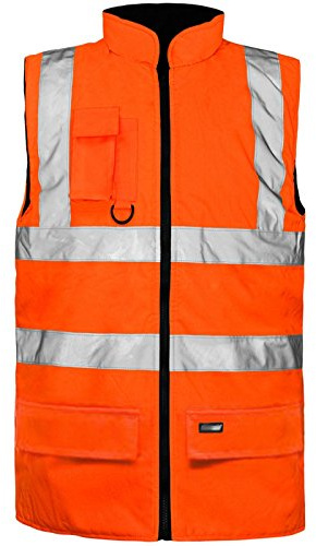 LIZZIE JACOBS Hi Viz Bodywarmer Reversible Fleece Lined High Visibility Gilet Hi Vis Reflective Waterproof Workwear Padded Vest Security Safety Wear Warm Waistcoat