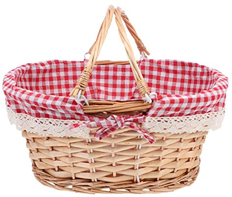 TOPBATHY Easter Wicker Picnic Basket with Handle, Woven Picnic Basket, Wicker Storage Holder, Hand Woven for Outdoor Candy Toys Storage