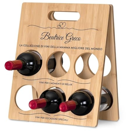 Maverton Portabottiglie da vino, Spazio per 6 bottiglie | Con stampa personalizzata, In legno di bambù, Cantinetta per gli alcolici, Per donna, Casa nuova, Per Lei, cuore