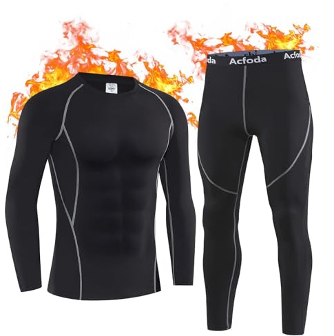 Acfoda Thermounterwäsche Herren, Skiunterwäsche Winter Warm Thermowäsche Set Weich Atmungsaktiv Thermo Unterwäsche Funktionswäsche Thermounterhemd Thermounterhose S-XXL