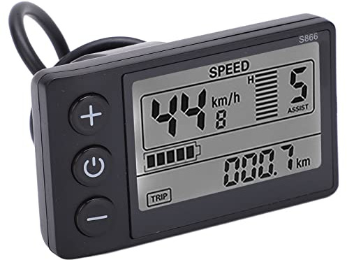 S866 Bicicleta Eléctrica Medidor de Pantalla LCD, 24V 36V 48V Panel de Control de Medidor de Pantalla de Bicicleta a Prueba de Agua, Velocímetro de Bicicleta Inalámbrico Odómetro, Computadora de Bicic