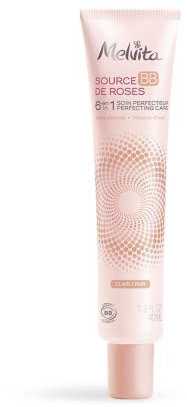 Melvita - BB cream Source de Roses tonalità chiara - Pigmenti 100% naturali, Biologico certificato, Senza siliconi, Copertura naturale, Uniforma e maschera le imperfezioni - Azione 6-in-1-Tubo da 40ml