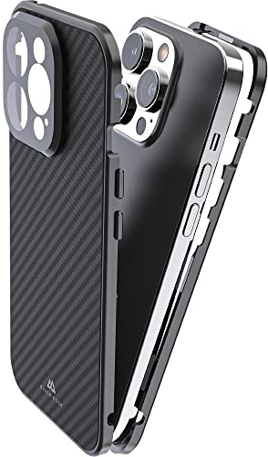 Black Rock - Hülle 360 Grad Glass Case Passend für Apple iPhone 14 Pro I Carbon Handyhülle, Karbon Rückseite (Transparent mit schwarzem Rahmen)