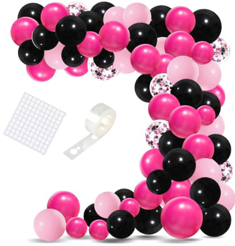 Rose Rot Schwarz Rosa Ballongirlande Kit - 113 PCS Rose rote Ballons Hot Pink Schwarz Rosa Ballons für Mädchen Cartoon Prinzessin Geburtstag Verlobung Baby Dusche Party Dekorationen