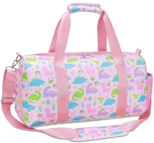 Gym Travel Duffle Bag for Girls - Gymnastics Sports Dance Bag with Shoe Compartment & Wet Pocket Dinosaur Kids Travel Bag Teens Weekender Sleepover Carry On Bag