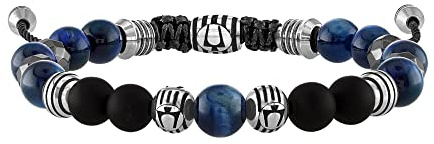 Bulova Jewelry Men's Classic Beaded BlueTiger Eye, Black Onyx, Striped Stainless Steel Beads and Hematite Pyrite Spheres Bolo Bracelet Style:BVB1072-NSTBTRMAHE