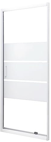 ONDÉE - Porte de douche MISSI, Porte pivotante. 70x185cm - Epaisseur 4mm - Installation réversible - Profilé aluminium blanc (-25/+5mm) - Verre trempé sérigraphié 3 bandes blanches
