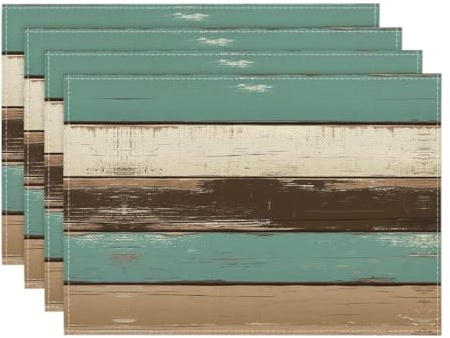 Artoid Mode Blau Planken Antik Alt Rustikal Holz Herbst Platzsets 4er Set, 30x45cm Urlaub Tischsets Waschbar Platzdeckchen Küche Party Deko