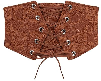 JasGood Dam bred korsett elastiskt bälte waspie lacup tidig midjebälte för kvinnor klänning karneval festival kostym, kaffe, Fit Taillengröße 58cm-67cm