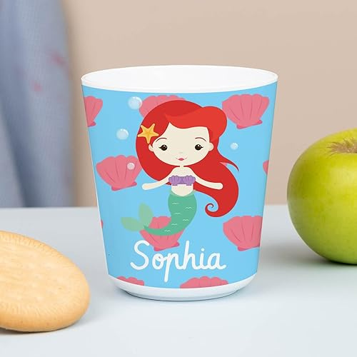 Wanapix | Kunststoffbecher mit Namen für Kinder | Unzerbrechlicher Trinkbecher Personalisierter | Schule/Kindergarten| BPA freier | 235ml | Meerjungfrau