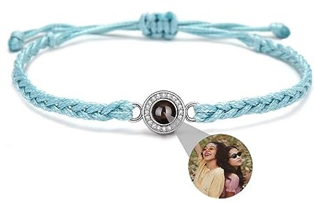 Liskanap Foto Armband Personalisierte Rund Projektion Armband mit Eigenen Bild im Stein Lupe Foto Armbänder Versteckte Fotoarmband für Damen Frauen Freundschaft Familie Schwarz Weiß