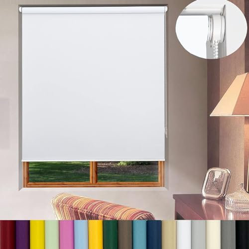 Verdunklungsrollo ohne Bohren 95 x 230 cm Einfache Installation, Klemmfix, Rollo Jalousie Sonnenschutz, mit Klämmträger, für Fenster & Tür, Weiß