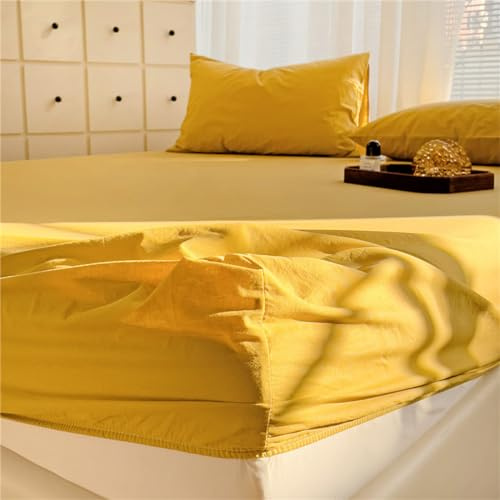 Odot Tinta Unita Lenzuolo Elasticizzato con Angoli, Lenzuolo Coprimaterasso Morbido Lenzuola Sotto Profondità 25cm per Singolo Matrimoniale e una Piazza e Mezza (180x200cm,Giallo)