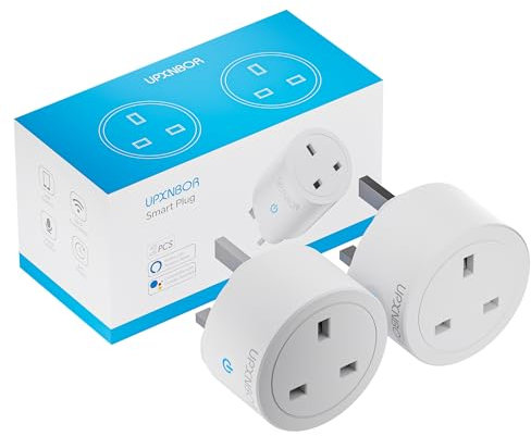 UPXNBOR Smart Plug WiFi Outlet, Works with Amazon Alexa, Google Home, Wireless Smart Socket with Energy Monitoring, Timer & APP Remote Control, 2.4GHz Wi-Fi Only, 13A (2 Pack)