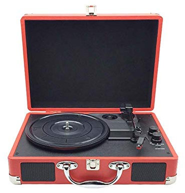 Grammofono rosso Giradischi Altoparlanti Bluetooth portatili stereo Fonografo stereo Bluetooth 35 * 25,5 * 13 cm