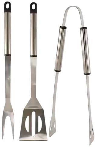 Dunnet Tools 3PCS BBQ Grill Tool Set, Stainless Steel Barbecue Grilling Utensils Kit Spatula, Tongs and Fork BBQ Tools BBQ Accessories for BBQ Cooking Outdoor Camping