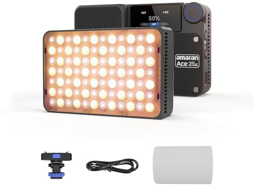 Amaran Ace 25x Luce LED Bi-Color, 32W Luce Video On-Camera, 2700K-6500K, 6320 Lux @ 0,5m, Ricarica Rapida USB-C, Montaggio Magnetico, 9 Effetti Luminosi, Controllo Wireless amaran App Charcoal