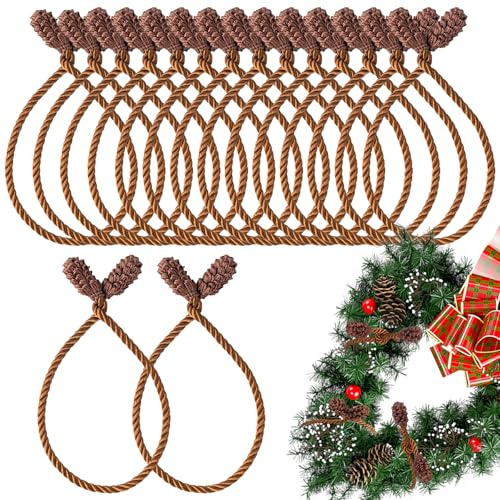 16pcs Christmas Garland Ties, Brown Banister Ties Reusable and Flexible Christmas Decorative Twist Ties for Garland, Garland Ties for Christmas Stocking, Banister Home Decoration