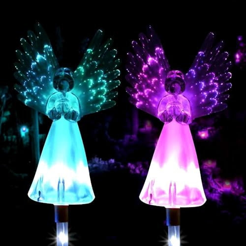 Shaojian 2Pack 1.2V600MAH Solar Angel Garden Stake Light with Luminous Wings - Waterproof Color Changing Landscape for Yard, Patio, Pathway, Lawn