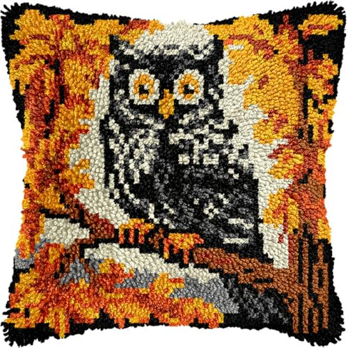 Kitquiver Diy Knüpfkissen Set Eulen-Tier-Knüpfhaken-Set Für Erwachsene Und Anfänger, Stick-Häkelset, Diy-Set Für Kissenbezüge 17x17in