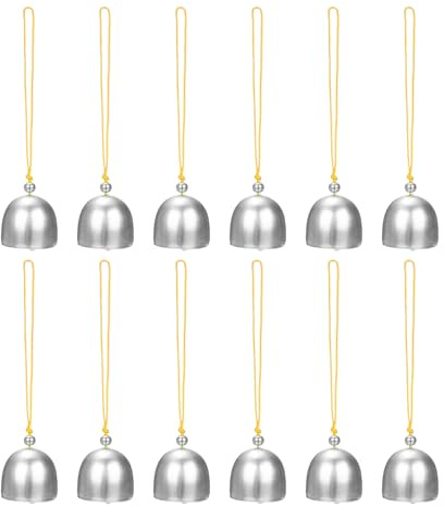 M METERXITY 12er-Pack Hängende Glocken, Kleine Dekorative Glocken Windspiele Vintage Glocke Glöckchen für Weihnachten/Zuhause/Fenster/Tür/Garten Dekor, Hängende Glockenanhänger [Silber, Gelb]