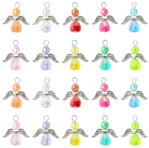 Stiesy 100 st 10 färger ängelberlocker söt älvvvinge hänge berlock akryl ängel vinge dinglande berlocker bulk för smyckestillverkning hantverk gör-det-själv armband halsband örhänge presenter