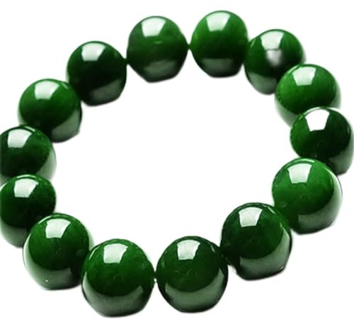Natürliches grünes Jade-Armband für Damen und Herren, echte Jade-Steinperlen, elastische Perlenarmbänder, Paare, Armreif, Zubehör, Schmuck (Gem Color: 12 mm)