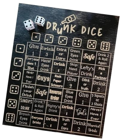 usefulbeauty Dados de Juego de Beber de Madera,Juego de Beber de Dados,Juego de Beber desafíos para Adultos | Juego de Fiesta Borracho con Barra de Dados para Adultos, Novia, Novio, Amigos, Familia