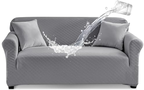 Tokokimo Stretch Wasserdichter Sofabezug, Auslaufsicherer Möbelschutz für Kinder und Haustiere (2-Sitzer, Grau Kariert), der Bezug Muss für Einen Perfekten Sitz in die Sofa-Spalten Gesteckt Werden