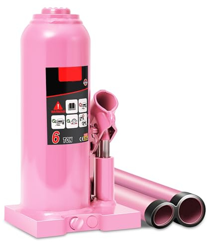 Auto Dynasty 6 Ton Hydraulic Bottle Jack, Automotive Welded Bottle Jack for Car, Pickup Truck, RV, Auto Repair, 9 to 17 Lifting Range (Pink)