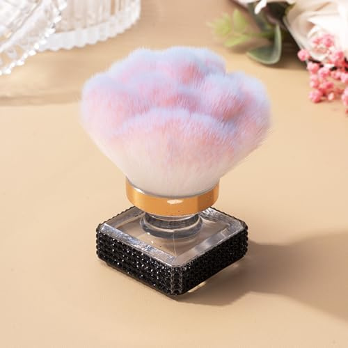 Spazzola per polvere per unghie, con strass brillanti, per la pulizia delle unghie, in acrilico, a forma di fiore, accessorio per la pulizia (nero)
