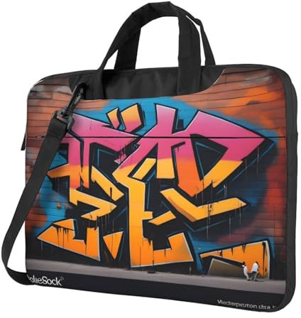 WZYWHJ Laptoptasche mit Graffiti-Hip-Hop-Muster, weiche Innenseite, mehrere Taschen, ideal für Herren, Reisen und Business, Schwarz, 15,6 Zoll, Schwarz, 15.6 inch