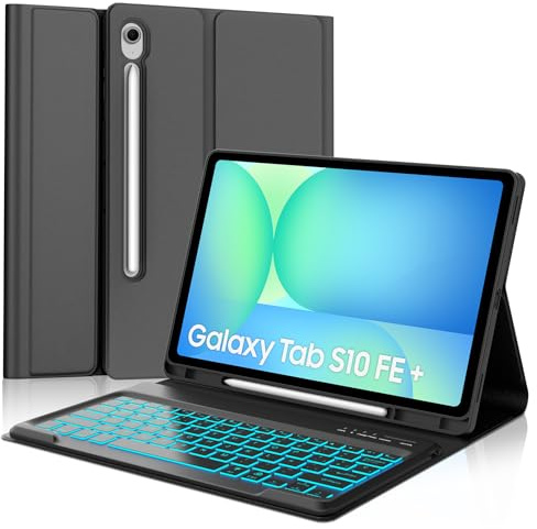 Funda Teclado para Samsung Galaxy Tab S10 Fe Plus/S10 FE+ 13.1 Pulgadas | Capa Keyboard Retroiluminación en 7 Colores, QWERTY Español Ñ, Bluetooth Magnético Desmontable con Portalápices, Negro
