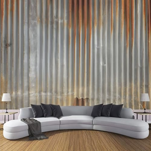 Foto Wallpaper 3D Stile Industriale 400×280cm Grigio Grande Murale Carta da Parati Decorazione della Parete Vecchio Muro Di Metallo Soggiorno Camera da Letto Carta da Parati Muro