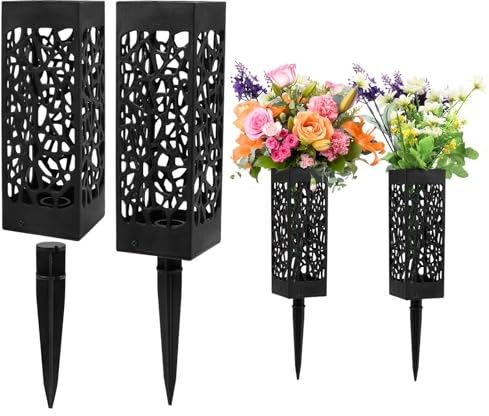 Cemetery Vases for Grave, 4 Pack 12 inch Memorial Cemetery Floral Holder Grave Vase in Ground, Floral Vase Cones with Stake & Drainage Holes for Gravestone Grave Yard Decoration
