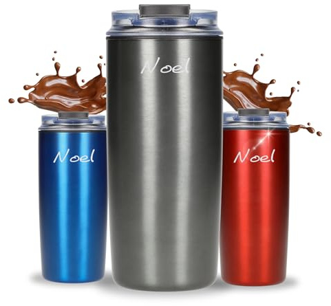 Personalisierter Kaffeebecher to go 450 ml - Trinkbecher mit Deckel in Grau | Coffee to go, doppelwandig, hält lange warm, Büro, Auto, Reise, für unterwegs