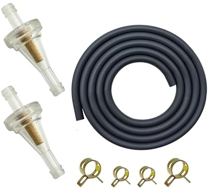 YGQ 2Pcs 6mm 1/4 Inline Copper Fuel Filters + 1.2M 5mm fuel hose line for Motorcycle Pit Bike Mini Bike ATV UTV Lawnmowers Small Engines with 4 clamps