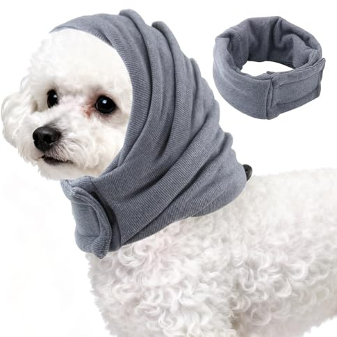 Dog Snood Ear Protectors for Noise Relief Dog Ears Cover Noise Protection Adjustable Headband Reusable Headband Hoodie Wraps Pet Comfort Muffs Neck Ears Warmer Hood Cat Covers Indoor Outdoor Grey S