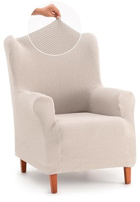 fundabel® Funda Sillón Orejero Multi-Elástica Forma (65-80cm), Marfil | Tejido Jacquard Premium | Ajuste Natural | Certificada OEKO-TEX® | Fabricada en España