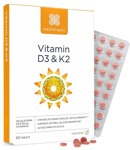 Vitamin D3 and K2 | 60 Tablets | for Immune, Bone & Blood Health | 100 mcg Vitamin D3 & 100 mcg Vitamin K2 | Optimal Calcium Absorption and delivery | Using Pure, Active Form Called MK-7 | Vegetarian