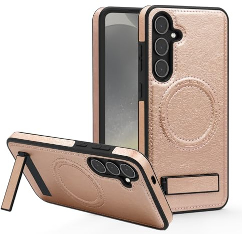 QIWEIQING Cover Girevole con Ventosa Magnetica per Samsung Galaxy S24 Custodia, Supporto con Mag-safe per Telefono Supporta la Ricarica Wireless Antiurto Caso per Samsung Galaxy S24. Oro rosa WDZ